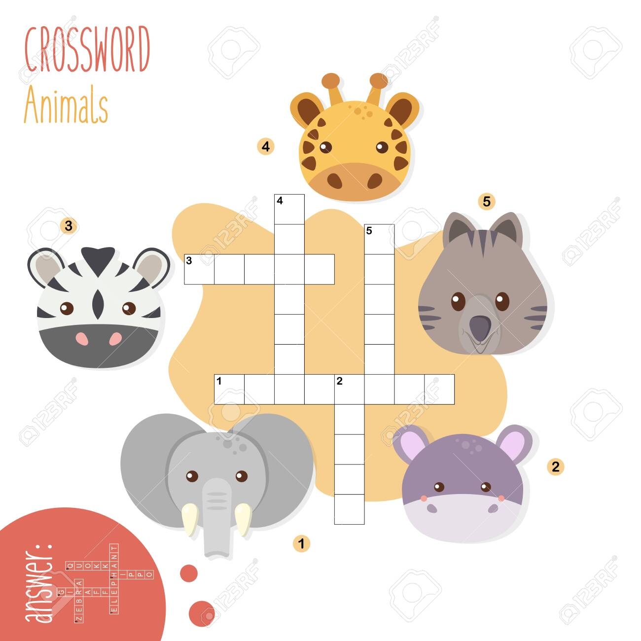 Easy Crossword Puzzle Animals For Children In Elementary And 