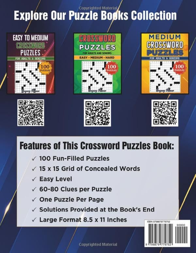 Easy Crossword Puzzle Book For Adults And Seniors 100 Puzzles Easy
