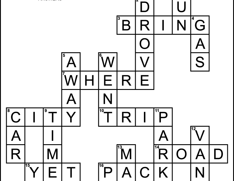 Easy Road Trip Crossword Puzzle For Kids Tree Valley Academy