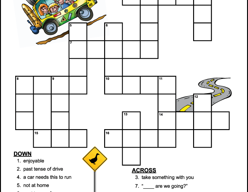 Easy Road Trip Crossword Puzzle For Kids Tree Valley Academy