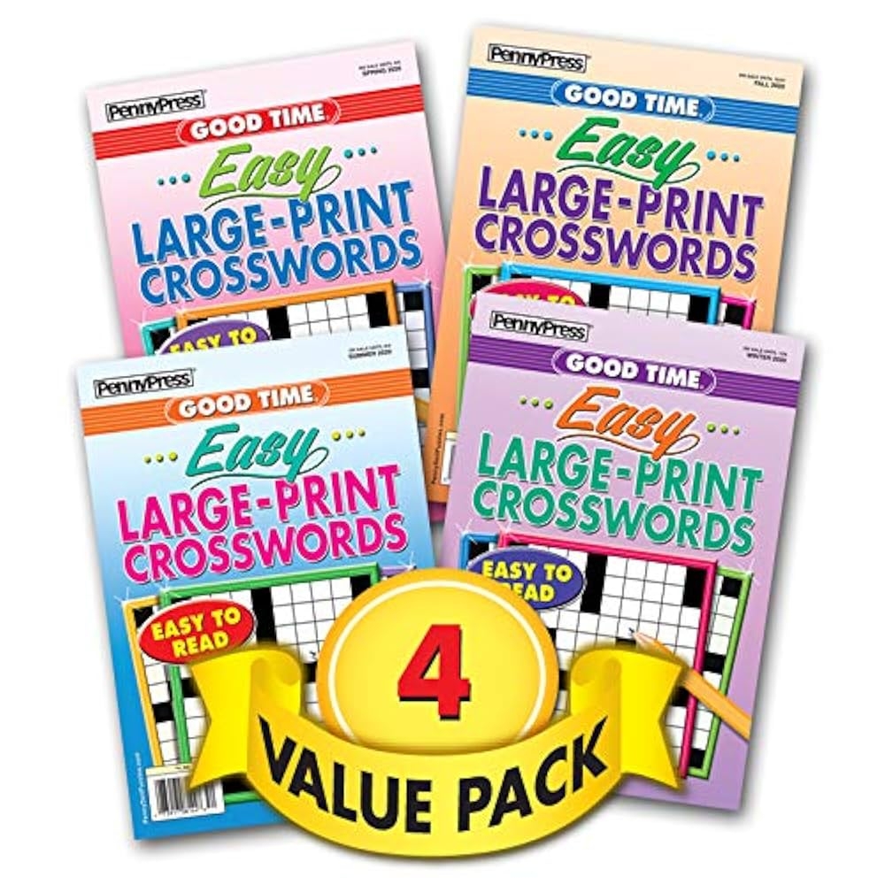 Easy To Read Large Print Crosswords For Beginners 4 Pack 