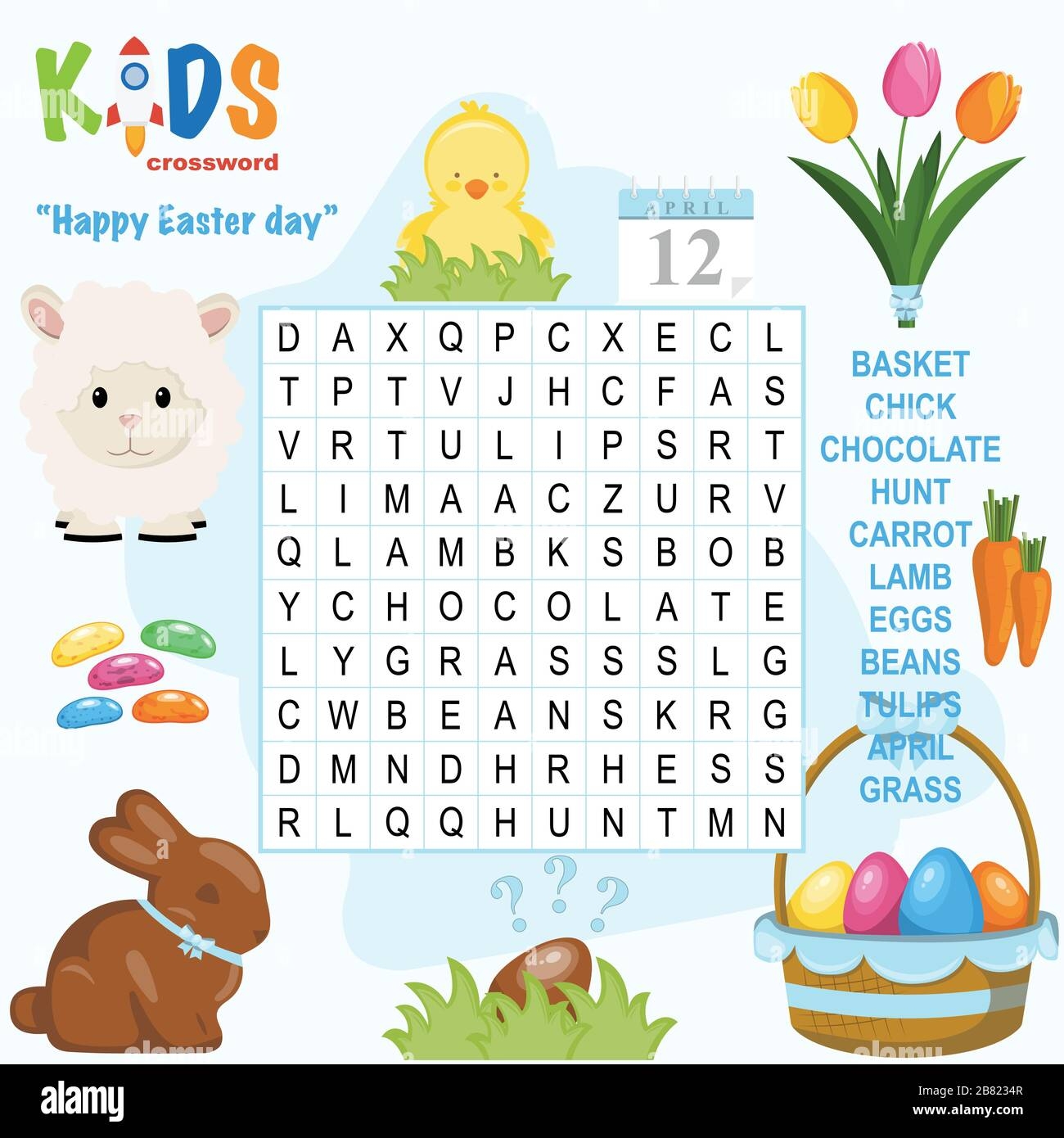 Easy Word Search Crossword Puzzle Happy Easter Day For Children In Elementary And Middle School Fun Way To Practice Language Comprehension And Exp Stock Vector Image U0026 Art Alamy
