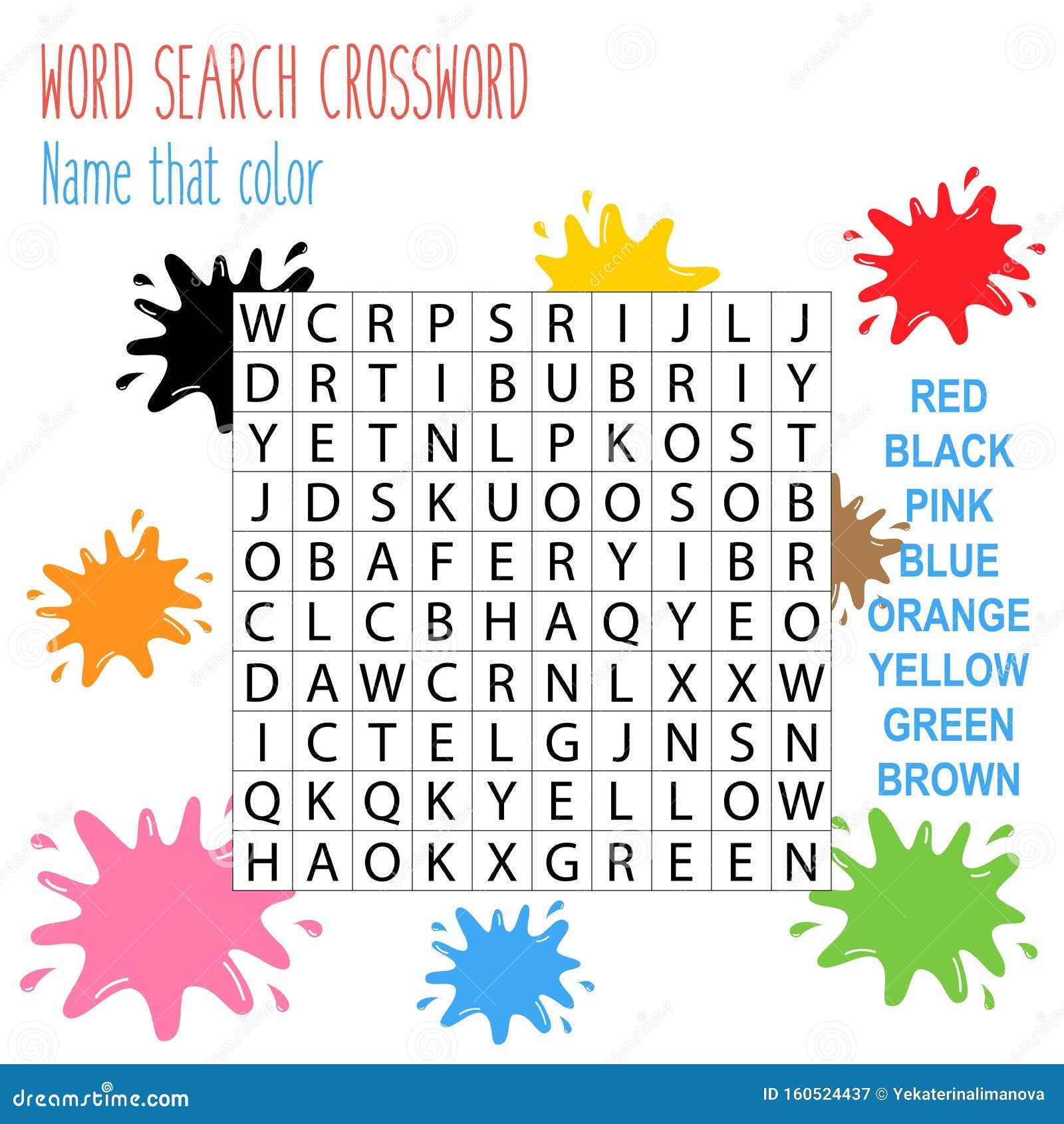 Easy Word Search Crossword Puzzle Name That Color Stock Vector Worksheets Library