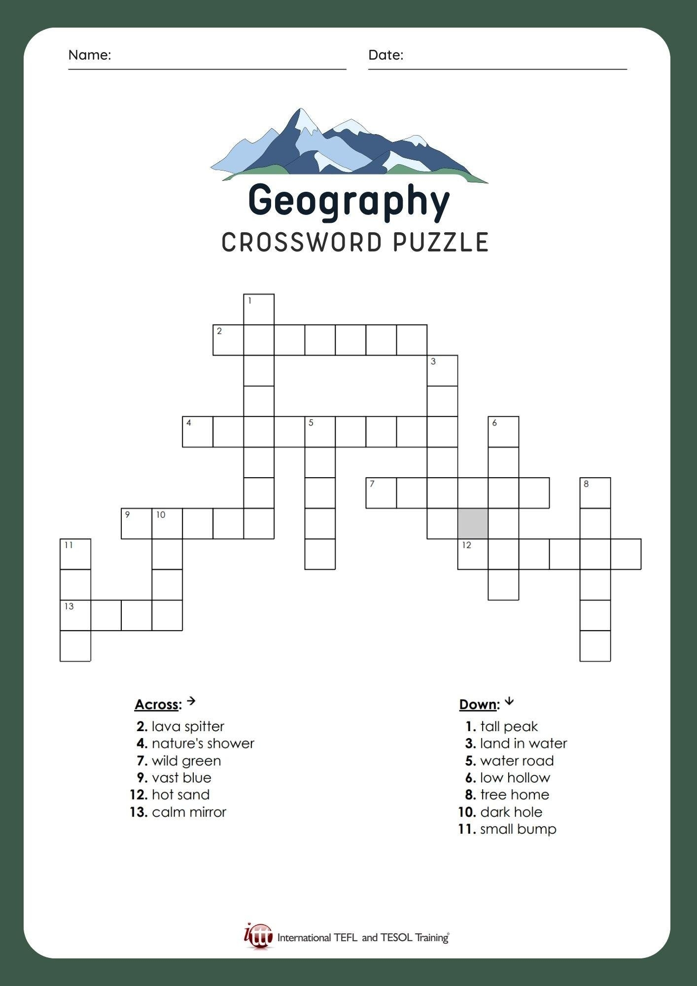 EFL Geography Vocabulary Crossword Puzzle ITTT