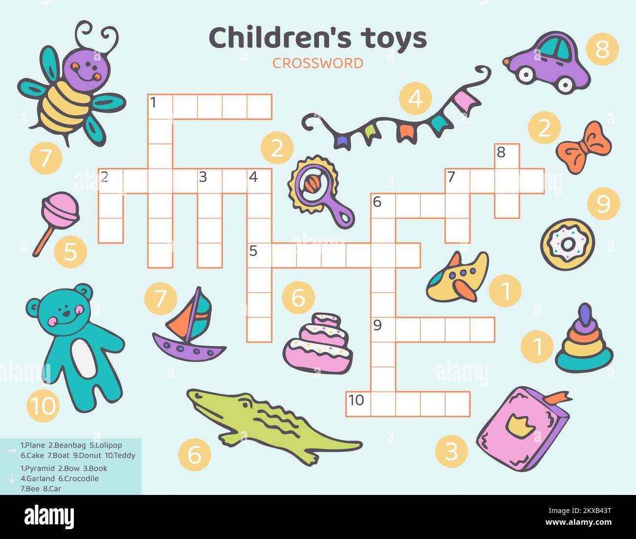 English Crossword For Kids With Toys For Kids Stock Vector Image U0026 Art Alamy