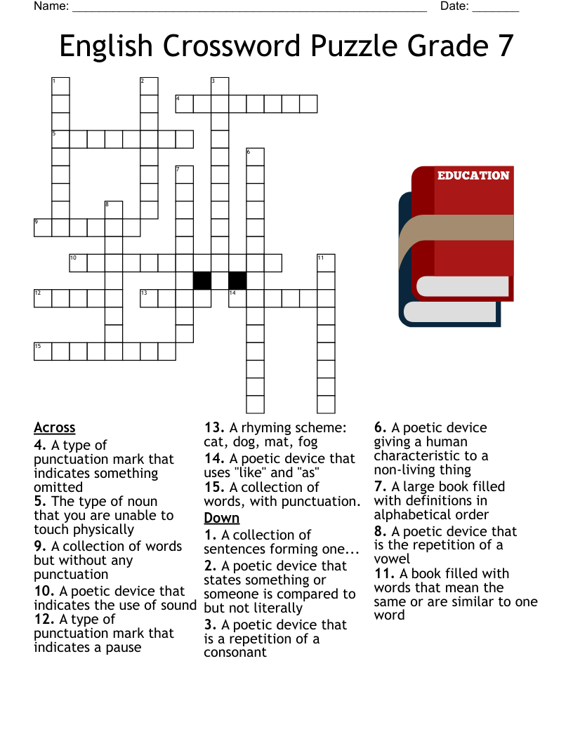 English Crossword Puzzle Grade 7 WordMint