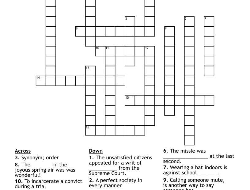 English Crossword Puzzle WordMint