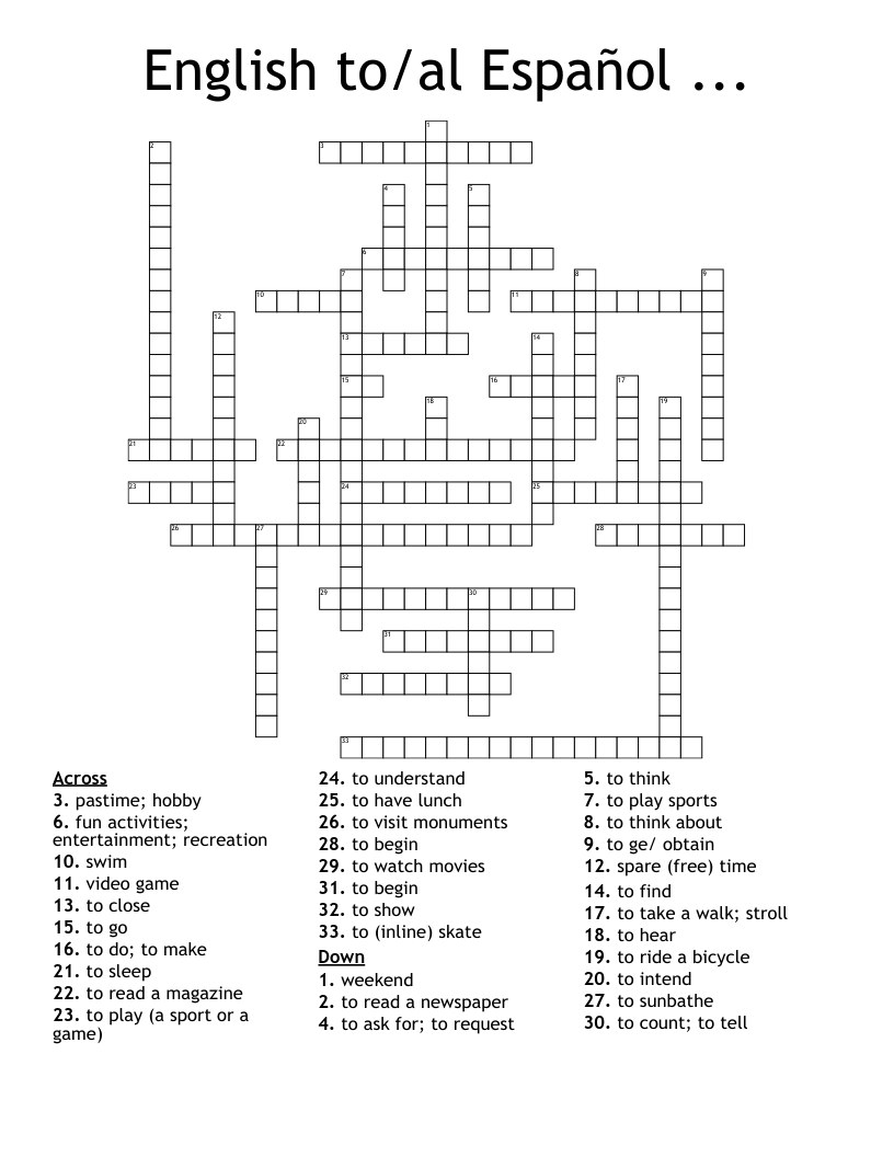 English To al Espa ol Crossword WordMint