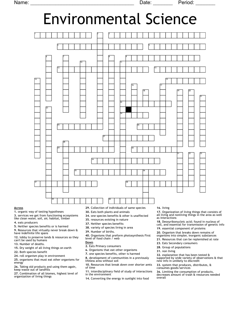 Environmental Science Crossword WordMint