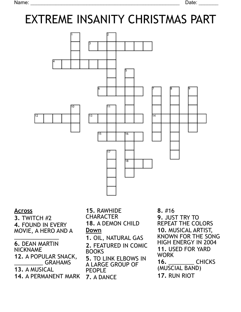 EXTREME INSANITY CHRISTMAS PART Crossword WordMint