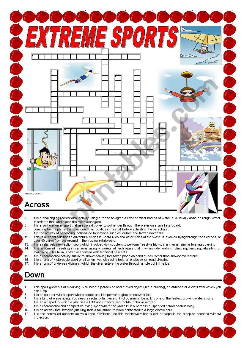 Extreme Sports Crossword ESL Worksheet By Ildibildi
