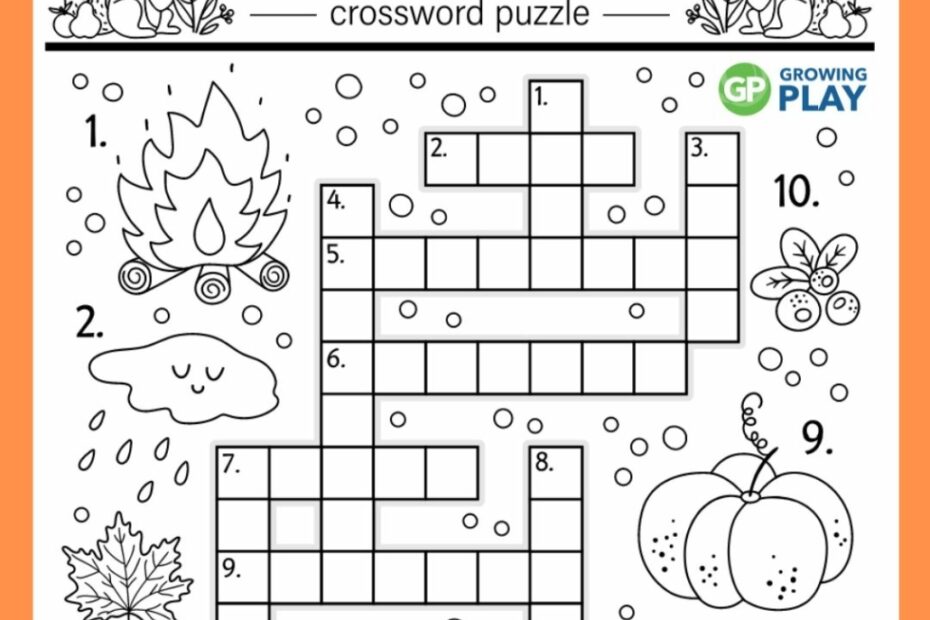 Fall Crossword Puzzle Free Printable Growing Play