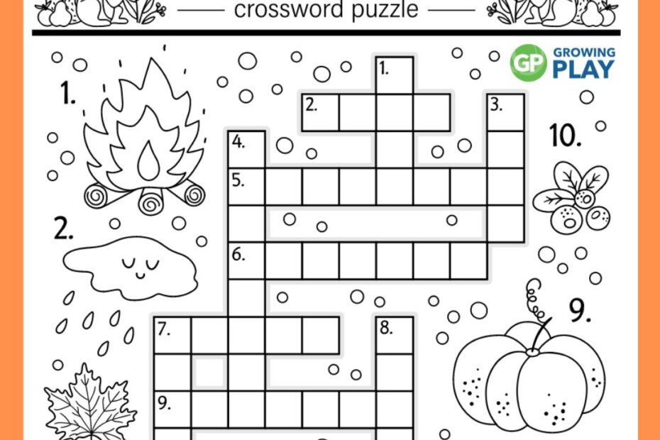 Fall Crossword Puzzle Free Printable Growing Play