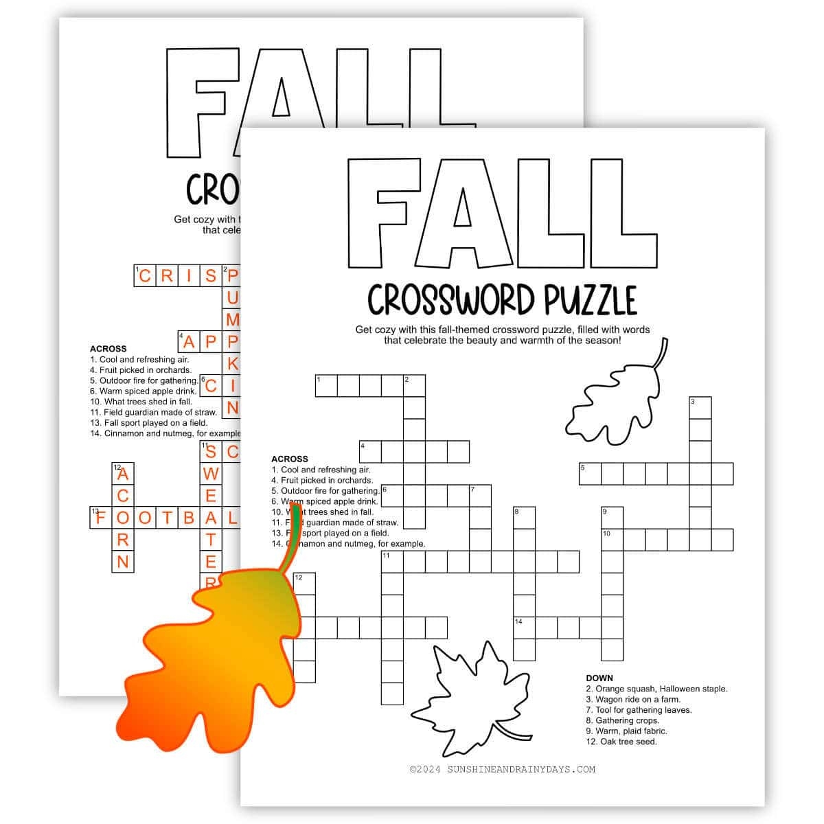 Fall Crossword Puzzle Sunshine And Rainy Days Fall Crossword Puzzle Sunshine And Rainy Days