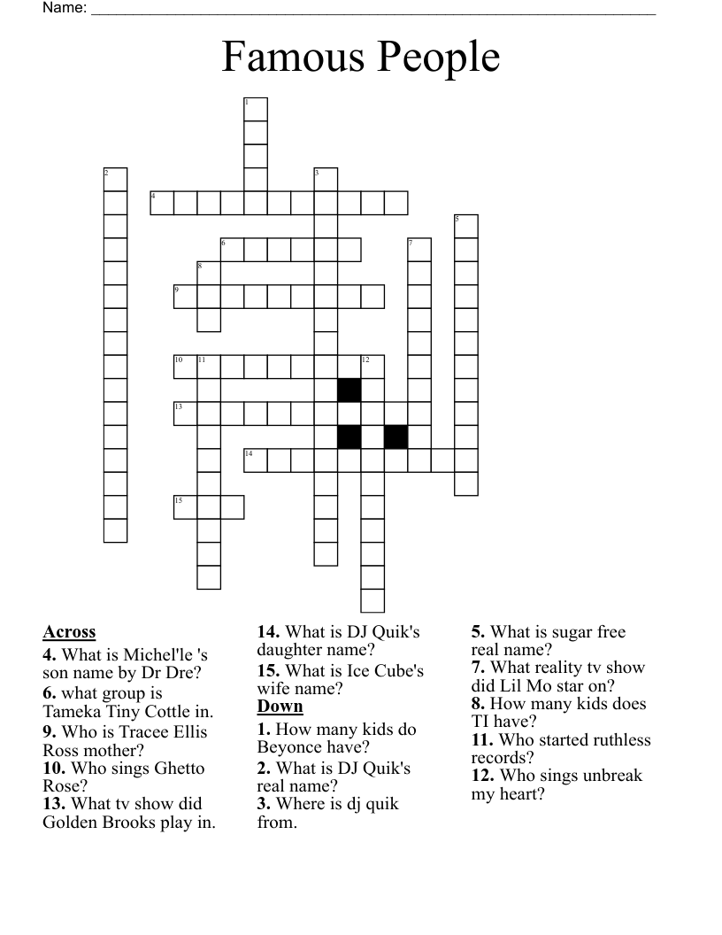 Famous People Crossword WordMint