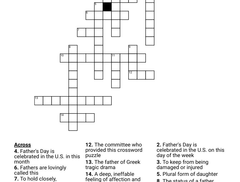 Father s Day Crossword Puzzle WordMint