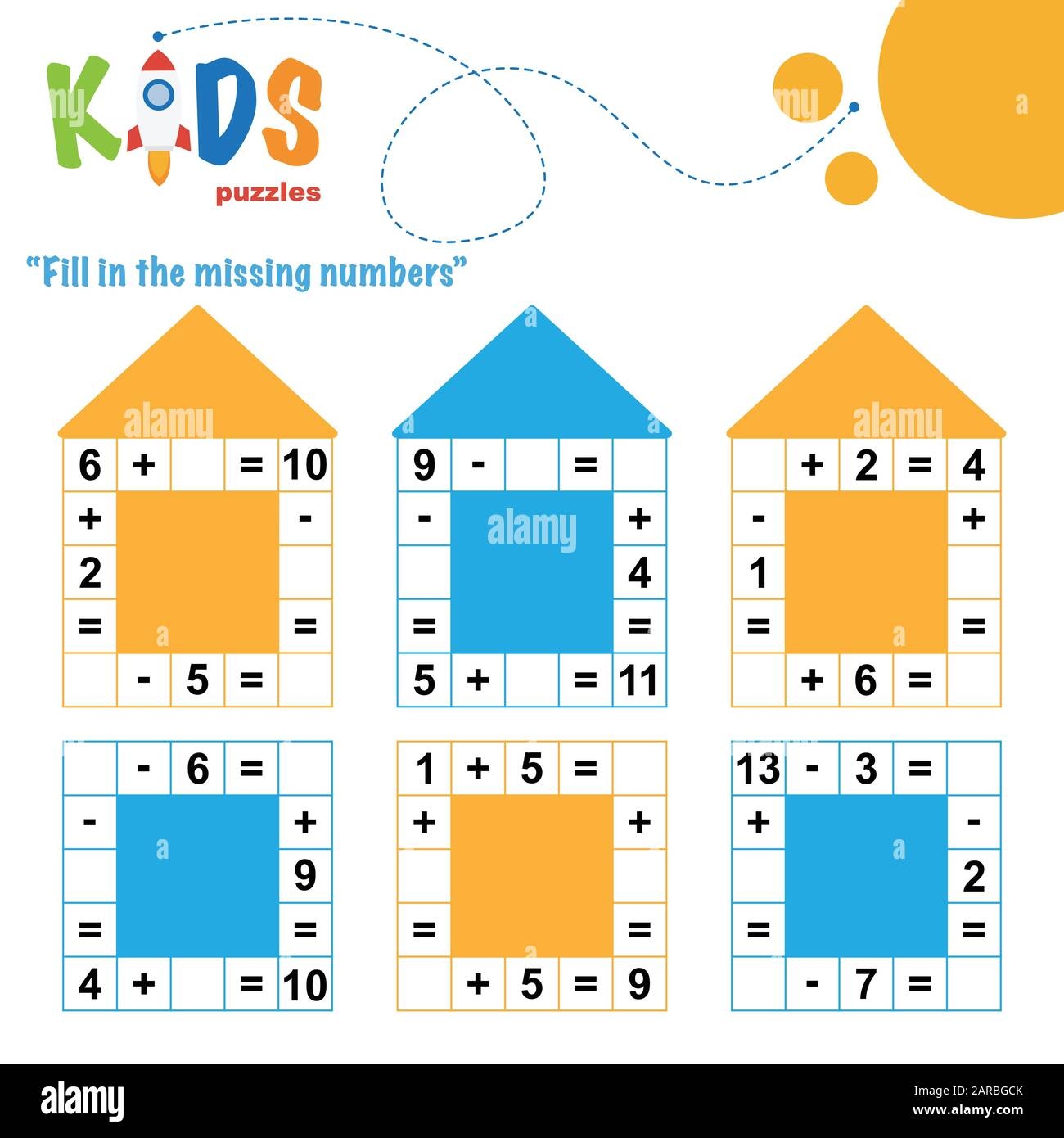 Fill In The Missing Numbers Easy Colorful Math Crossword Puzzles For Preschool Elementary And Middle School Kids Stock Vector Image U0026 Art Alamy