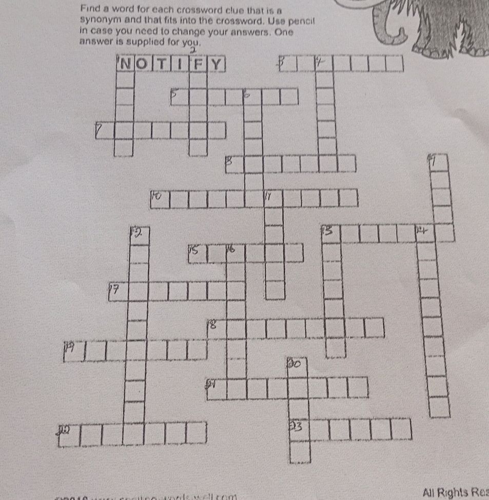 Find A Word For Each Crossword Clue That Is StudyX