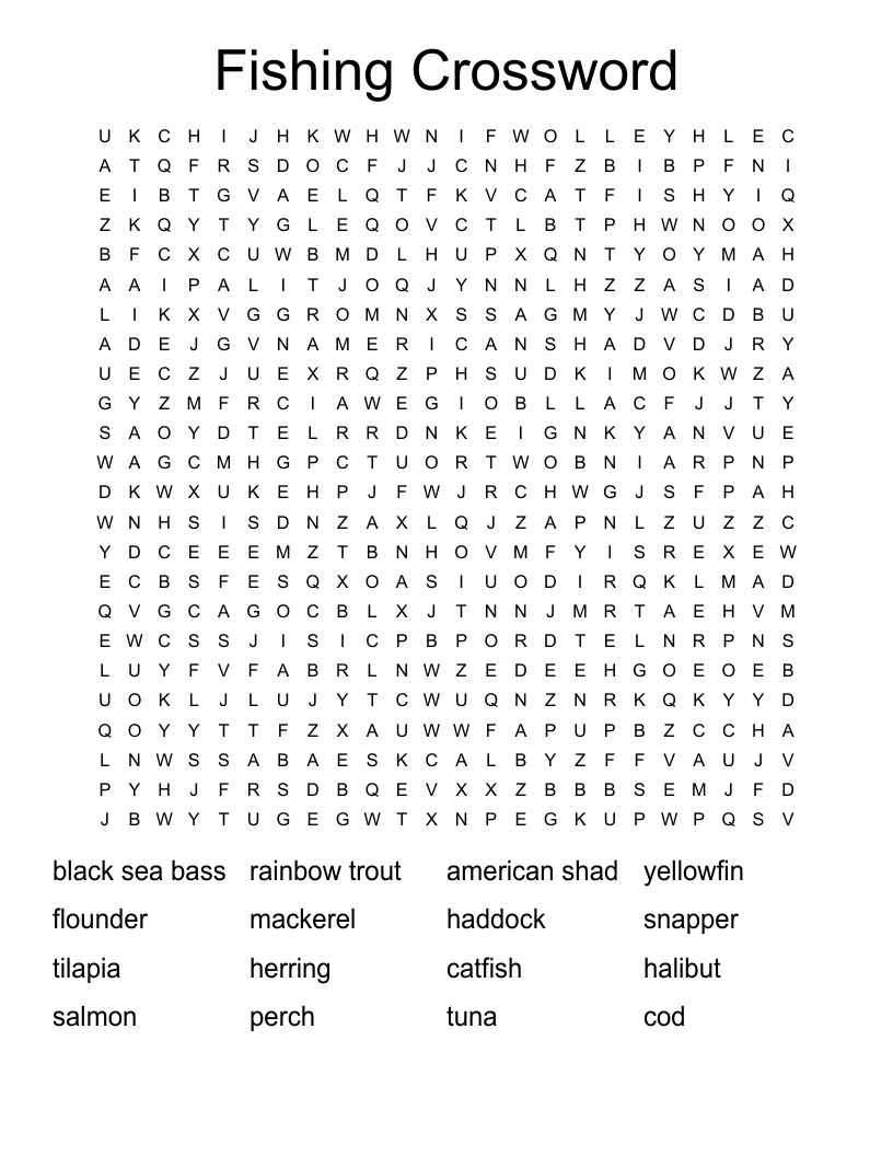 Fishing Crossword Word Search WordMint