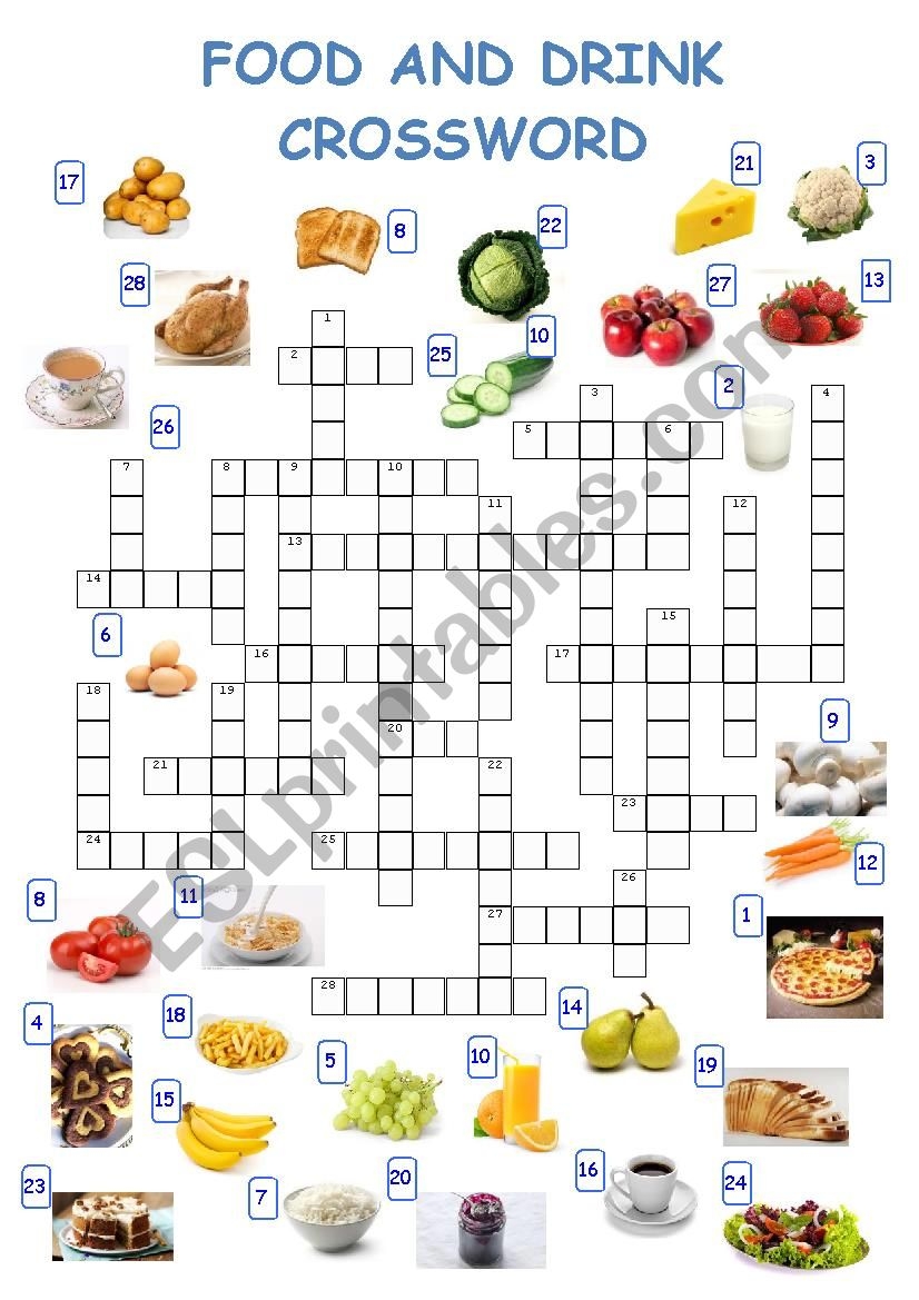 Food And Drink Vocabulary Crossword ESL Worksheet By Claire23