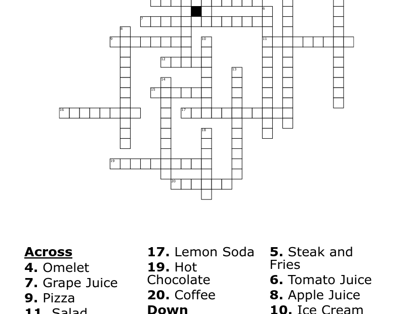 Food And Drinks Crossword WordMint