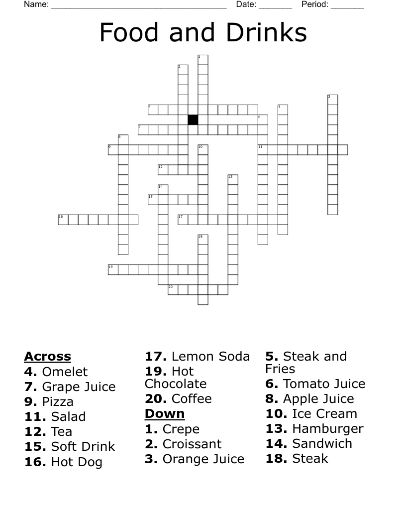 Food And Drinks Crossword WordMint