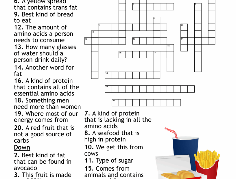 Food And Nutrition Crossword Puzzle WordMint