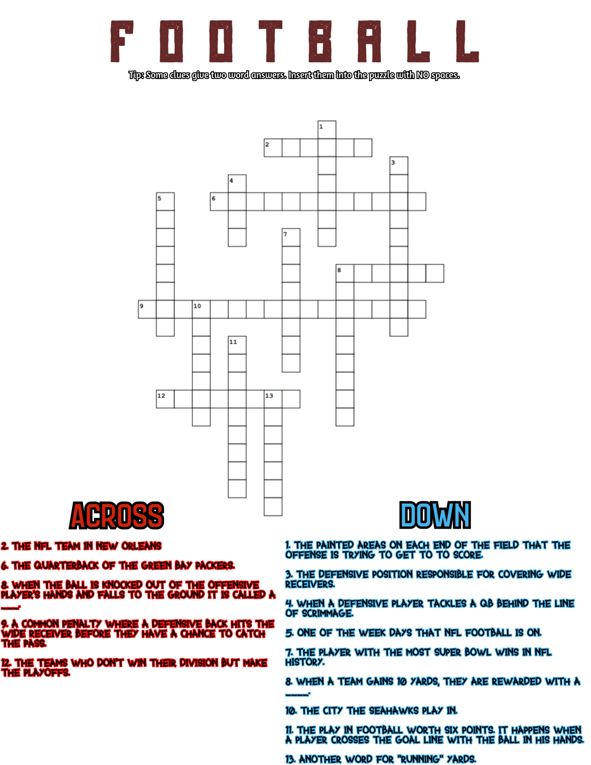 Football Crossword Drops Of Ink