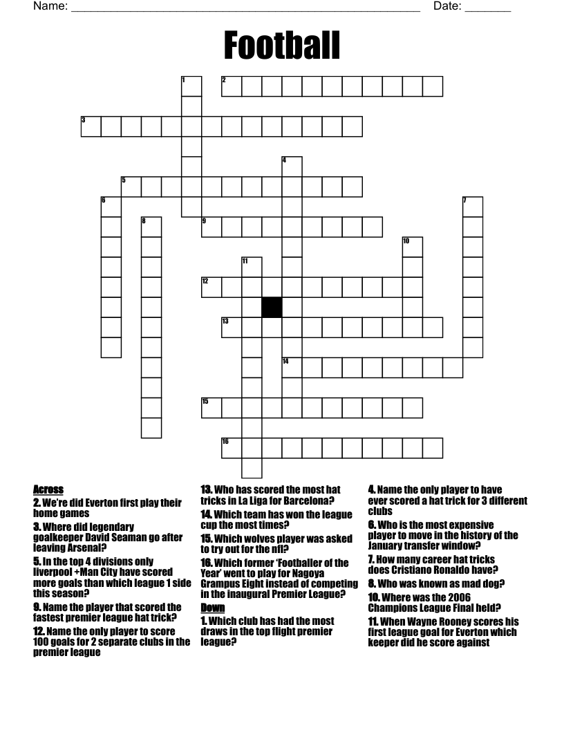 Football Crossword WordMint