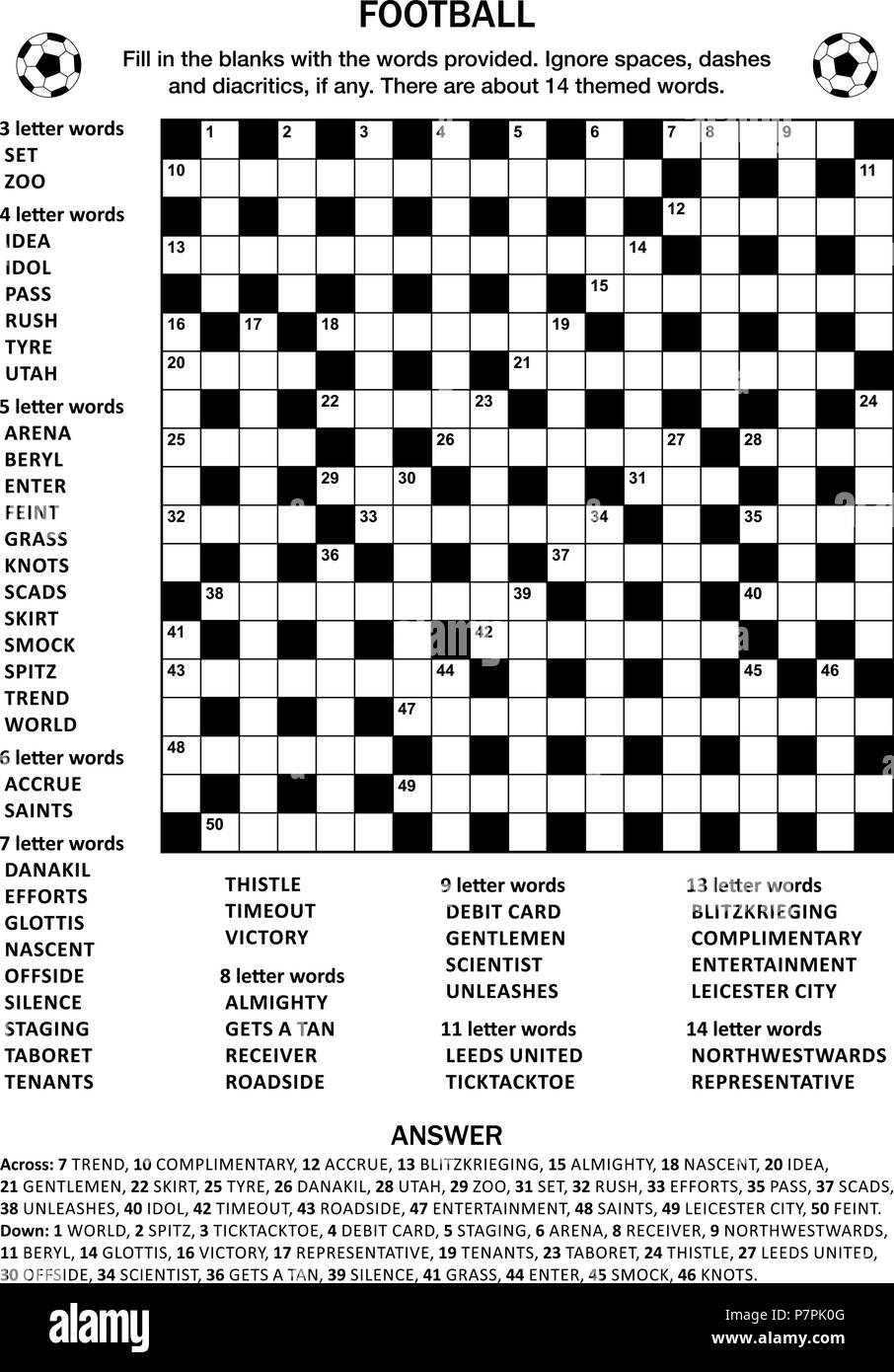 Football soccer Themed 19x19 Criss cross kriss kross Fill In The Blanks Crossword Puzzle Or Word Game English Language Stock Vector Image U0026 Art Alamy