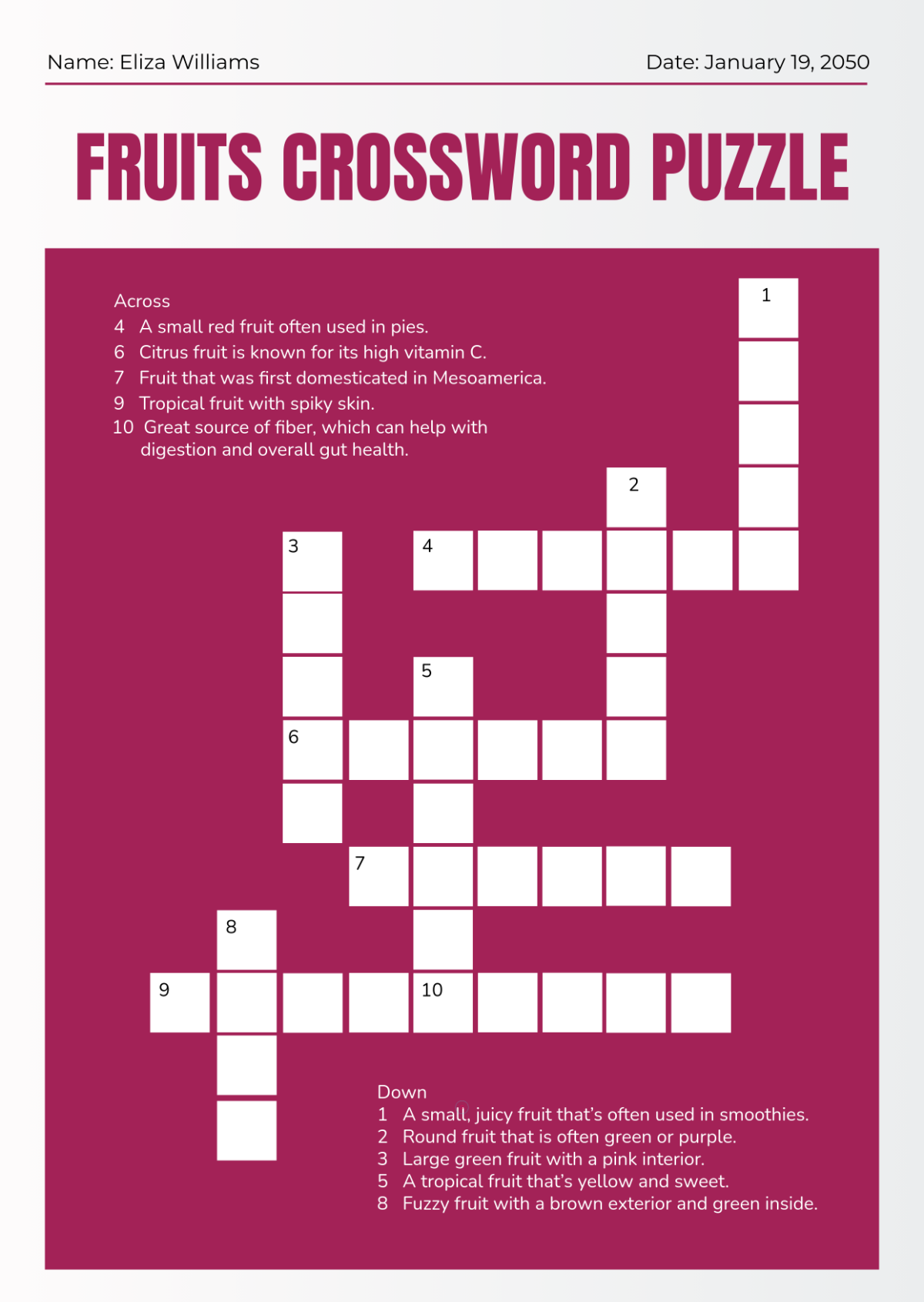 Free 10 Word Crossword Template To Edit Online