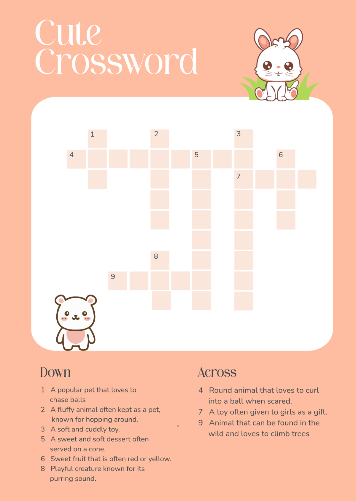 Free Cute Crossword Template To Edit Online