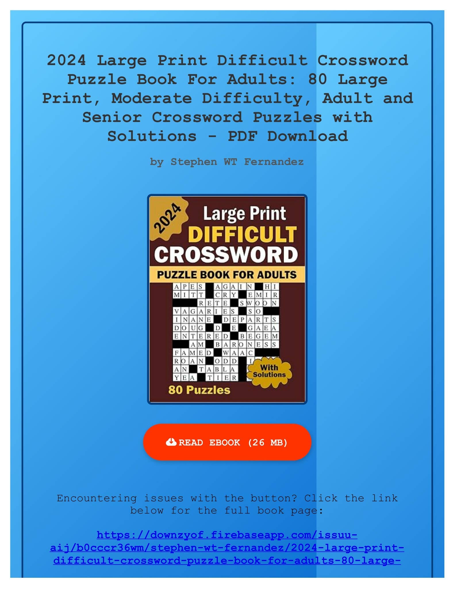 Free Pdf 2024 Large Print Difficult Crossword Puzzle Book For 
