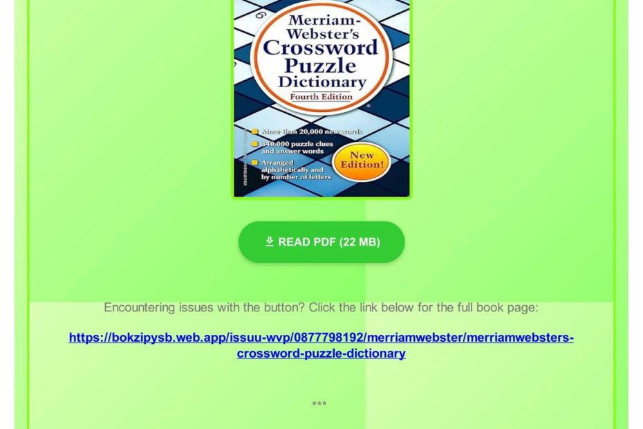 Free Pdf Merriam Webster s Crossword Puzzle Dictionary By Merriam