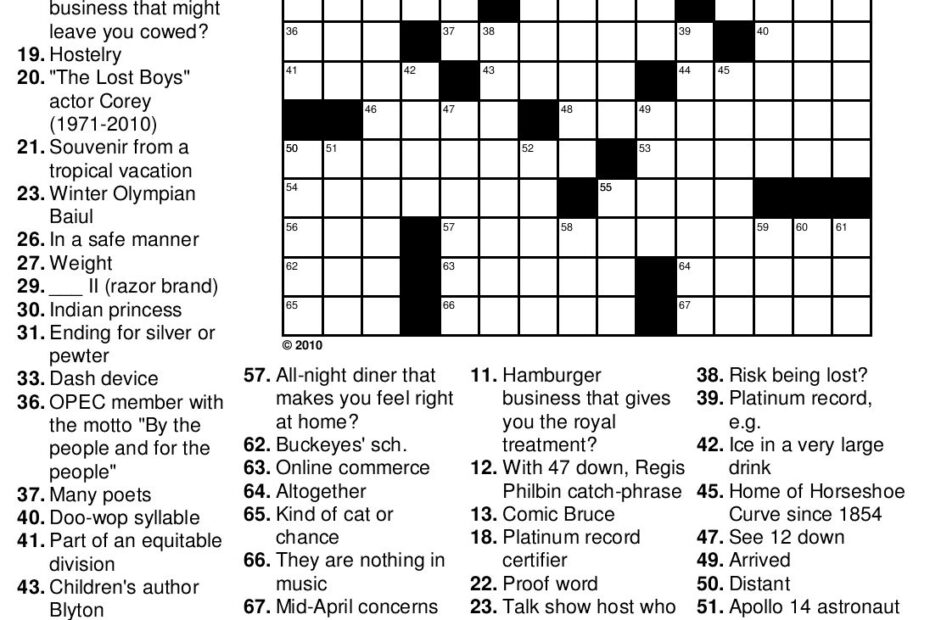 Free Printable Crossword Puzzles Usa Today Worksheets Library