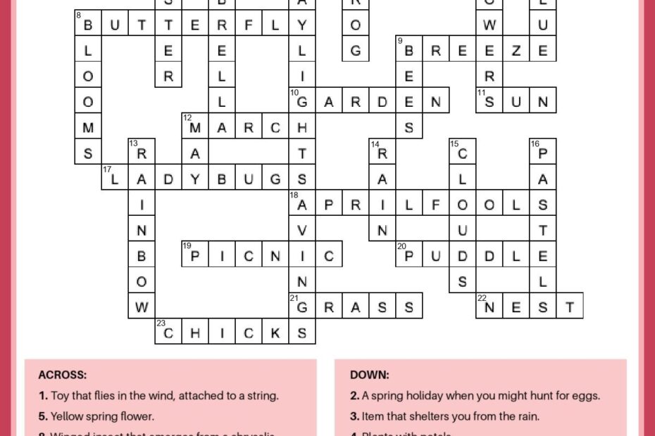 Free Spring Crossword Puzzle Printable Answer Key Included
