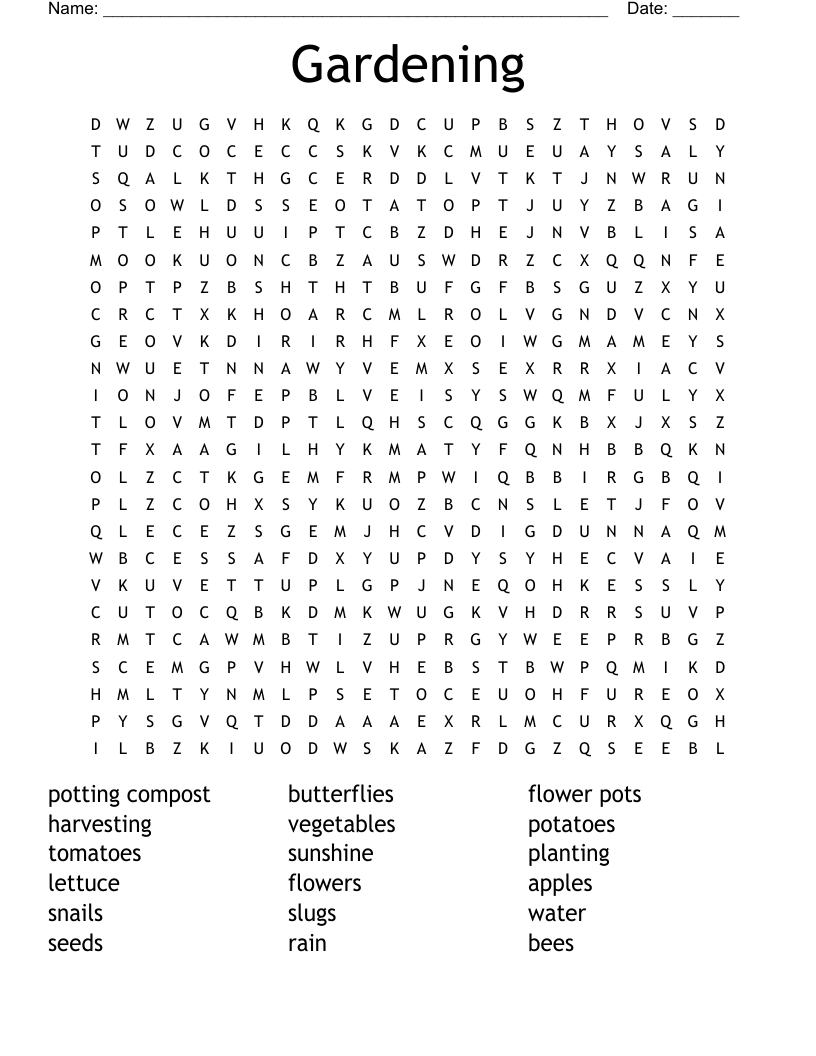Gardening U0026 Landscaping Crosswords Word Searches Bingo Cards WordMint