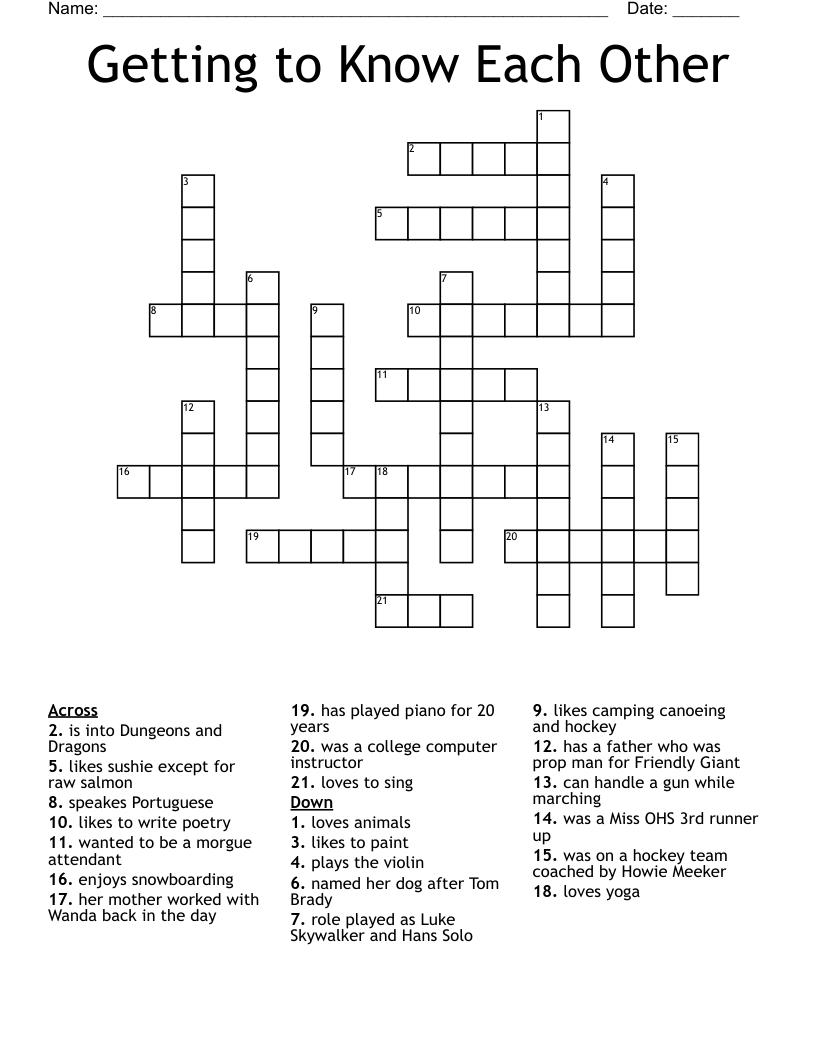 Getting To Know Each Other Crossword WordMint