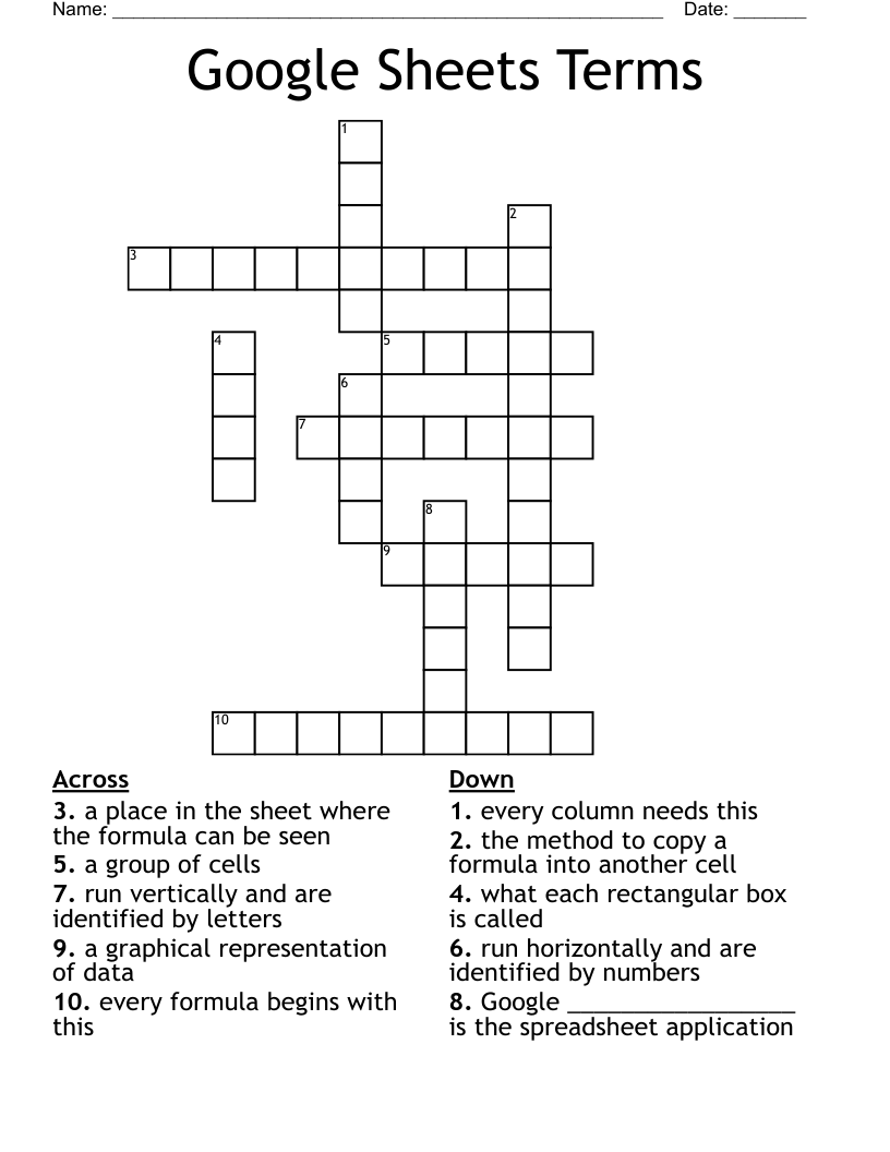 Google Sheets Terms Crossword WordMint