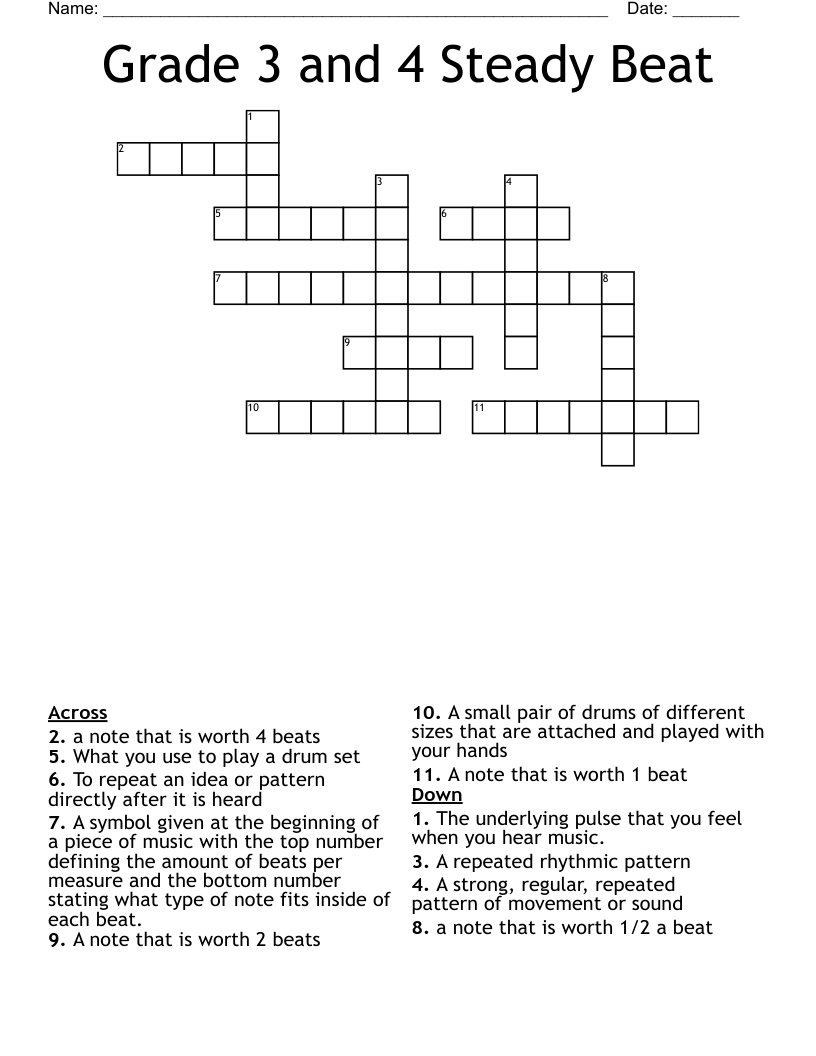 Grade 3 And 4 Steady Beat Crossword WordMint