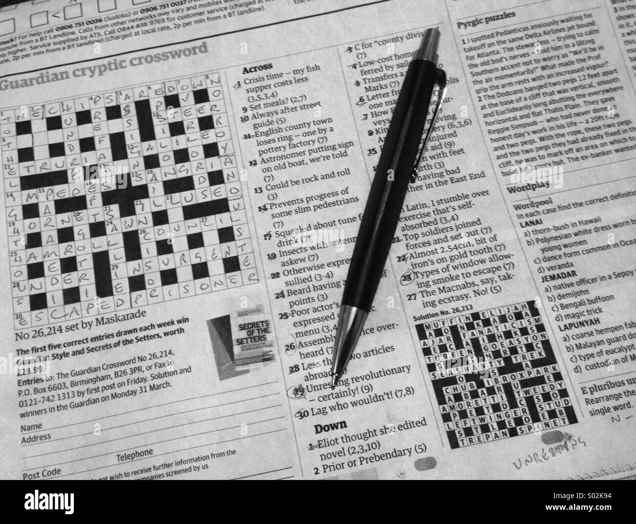Guardian Cryptic Crossword Hi res Stock Photography And Images Alamy
