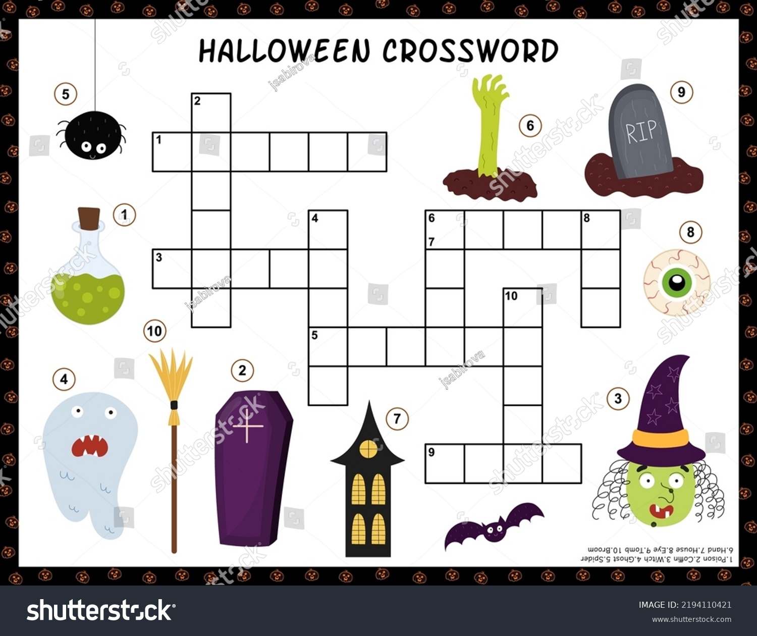 Halloween Crossword Activity Page Kids Puzzle Stock Vector 