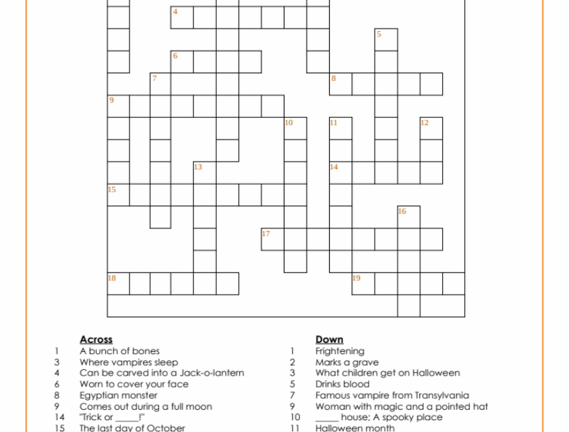 Halloween Crossword Puzzle Intermediate My Printable Puzzles