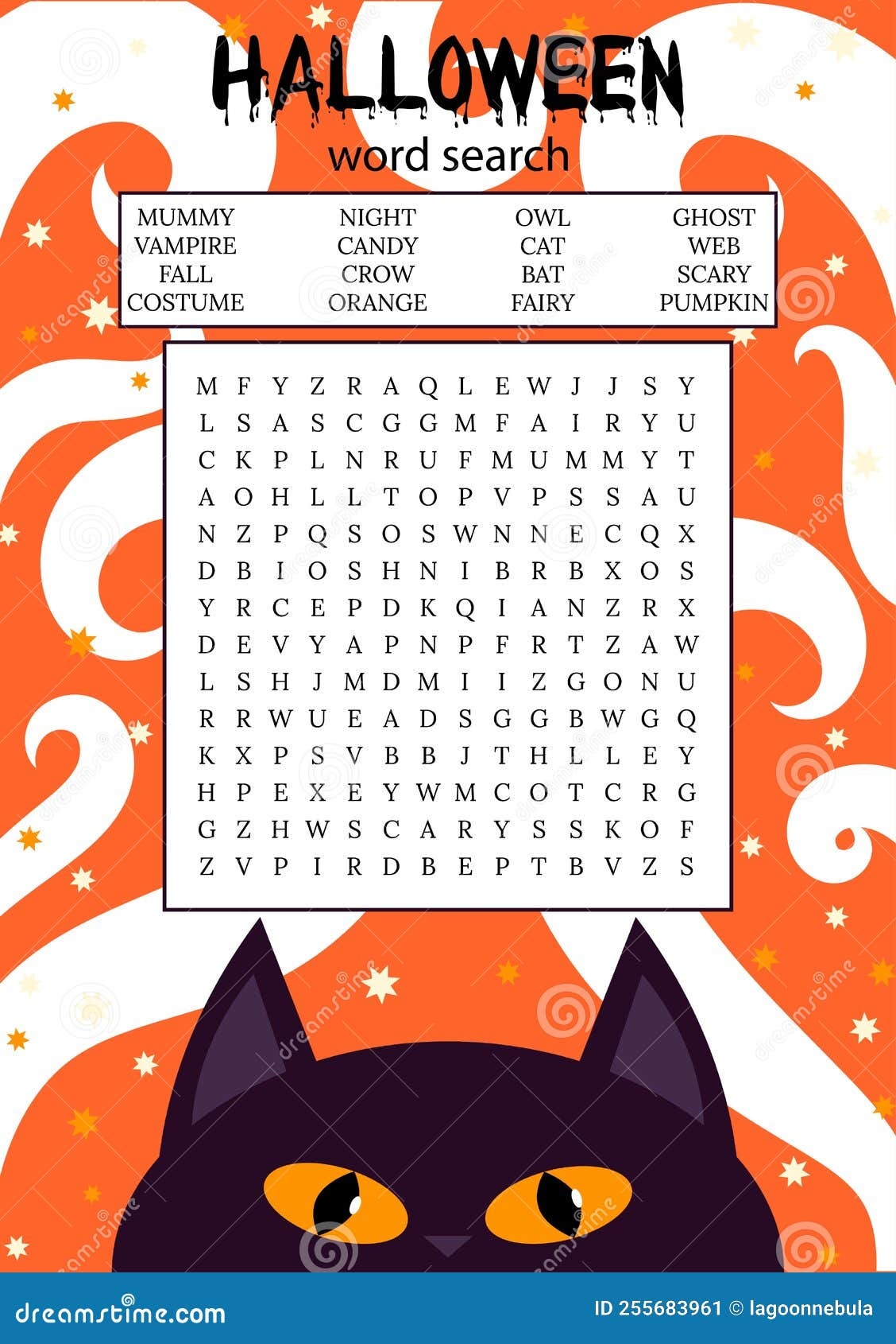 Halloween Word Search Puzzle October Crossword Game Stock Vector 