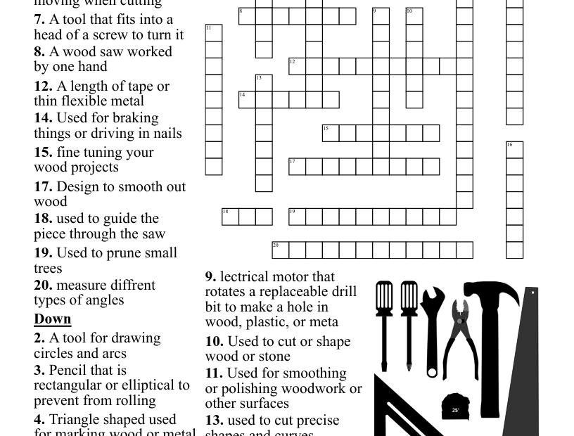 Hand Tools Crossword WordMint