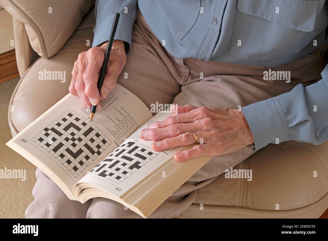 Hands Of A Senior Lady Doing A Crossword Puzzle Stock Photo Alamy