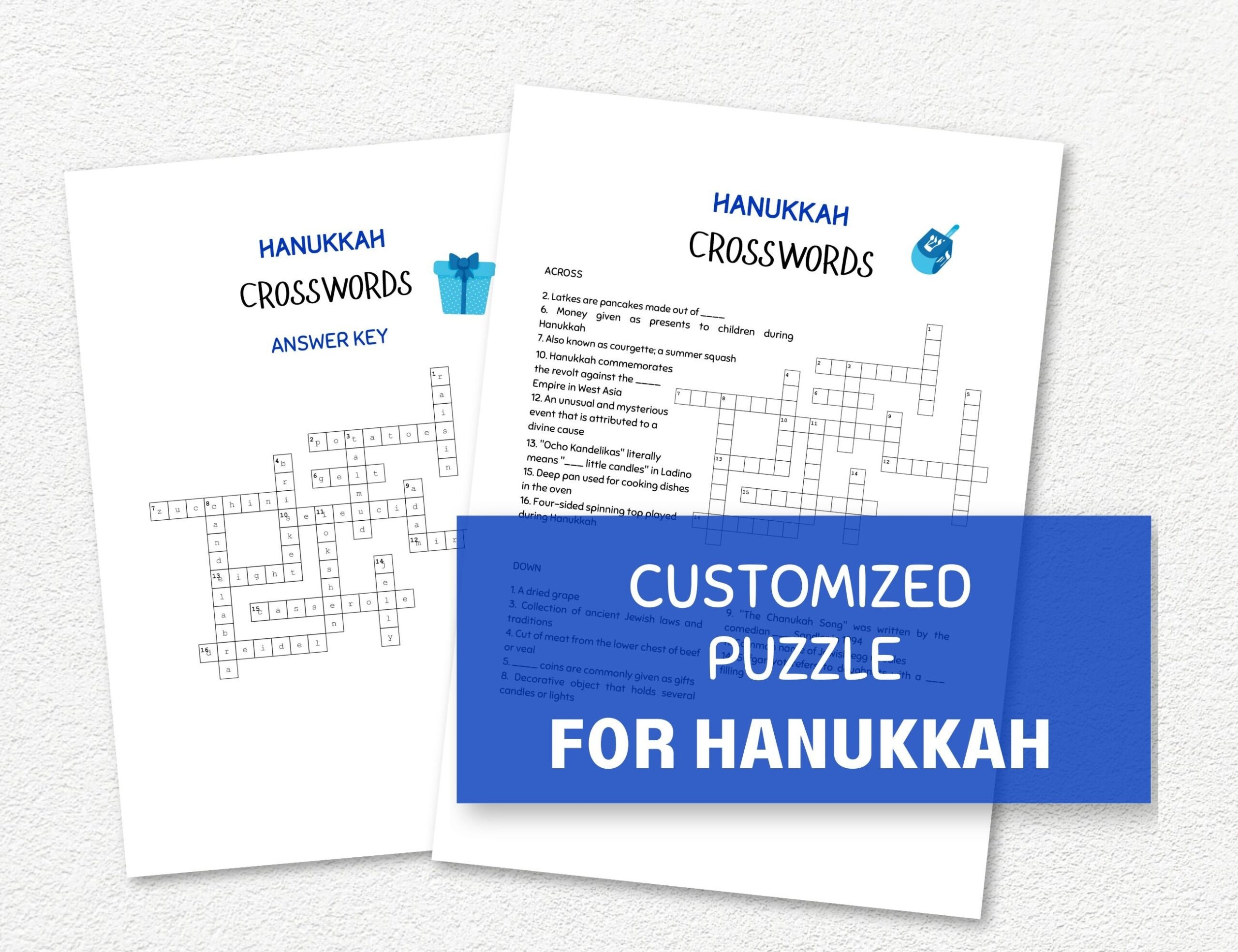 Hanukkah Crossword Puzzle Printable Chanukah Word Puzzles Party 