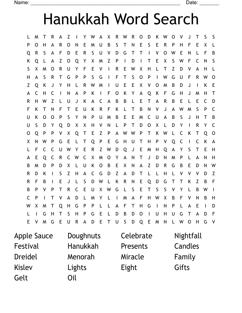 Hanukkah Word Search WordMint