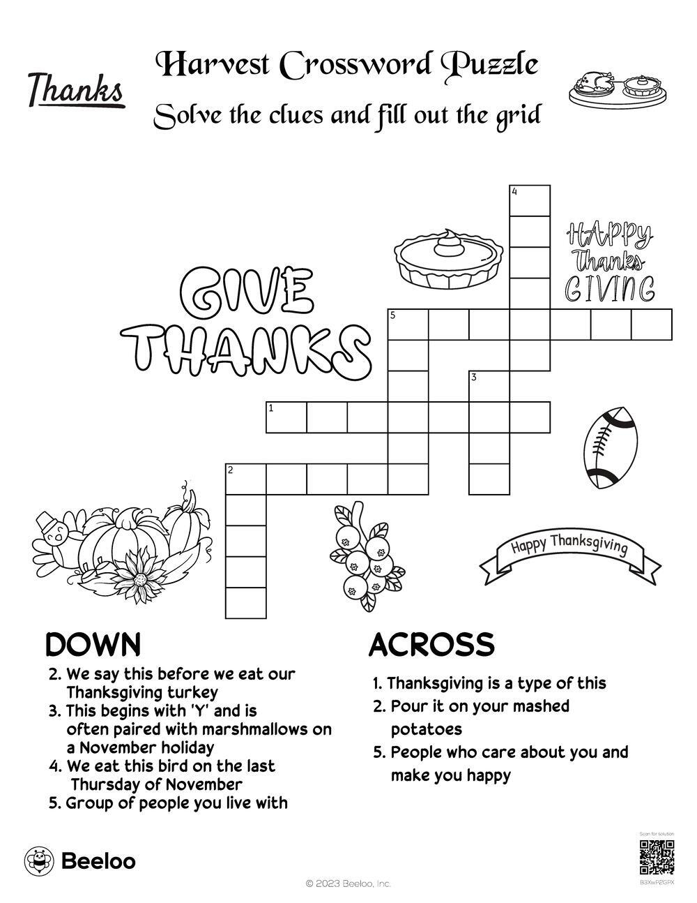 Harvest Crossword Puzzle Beeloo Printable Crafts And Activities 