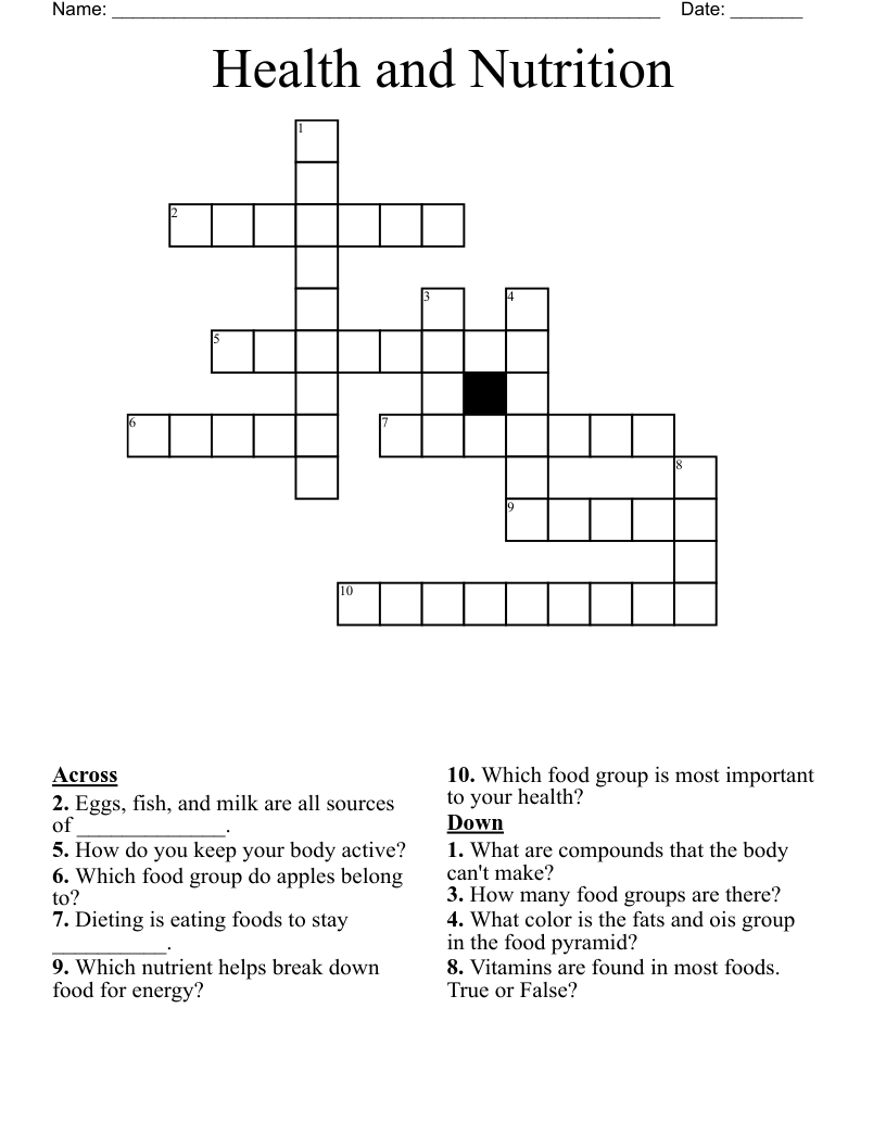 Health And Nutrition Crossword WordMint